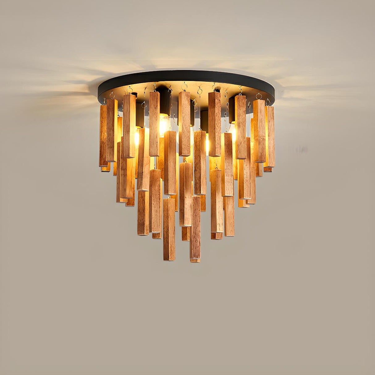 Rustic Walnut Wood Sticks Flush Mount Ceiling Light Image - 3