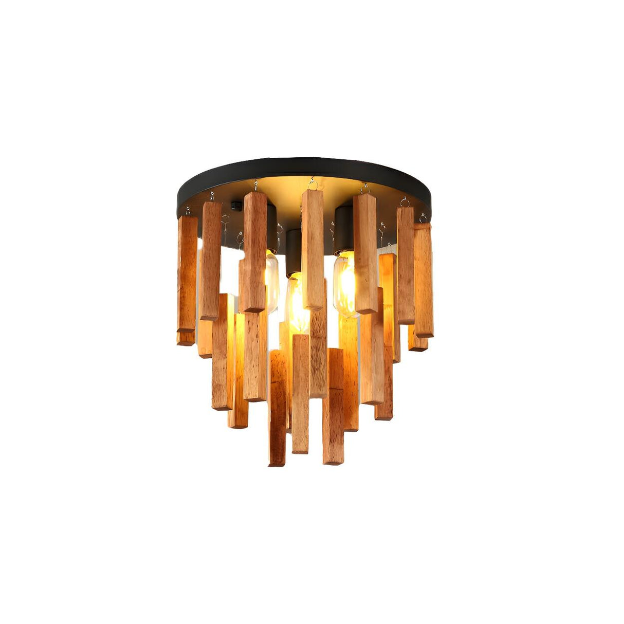 Rustic Walnut Wood Sticks Flush Mount Ceiling Light Image - 8