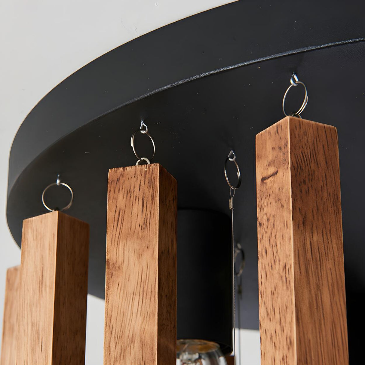 Rustic Walnut Wood Sticks Flush Mount Ceiling Light Image - 9