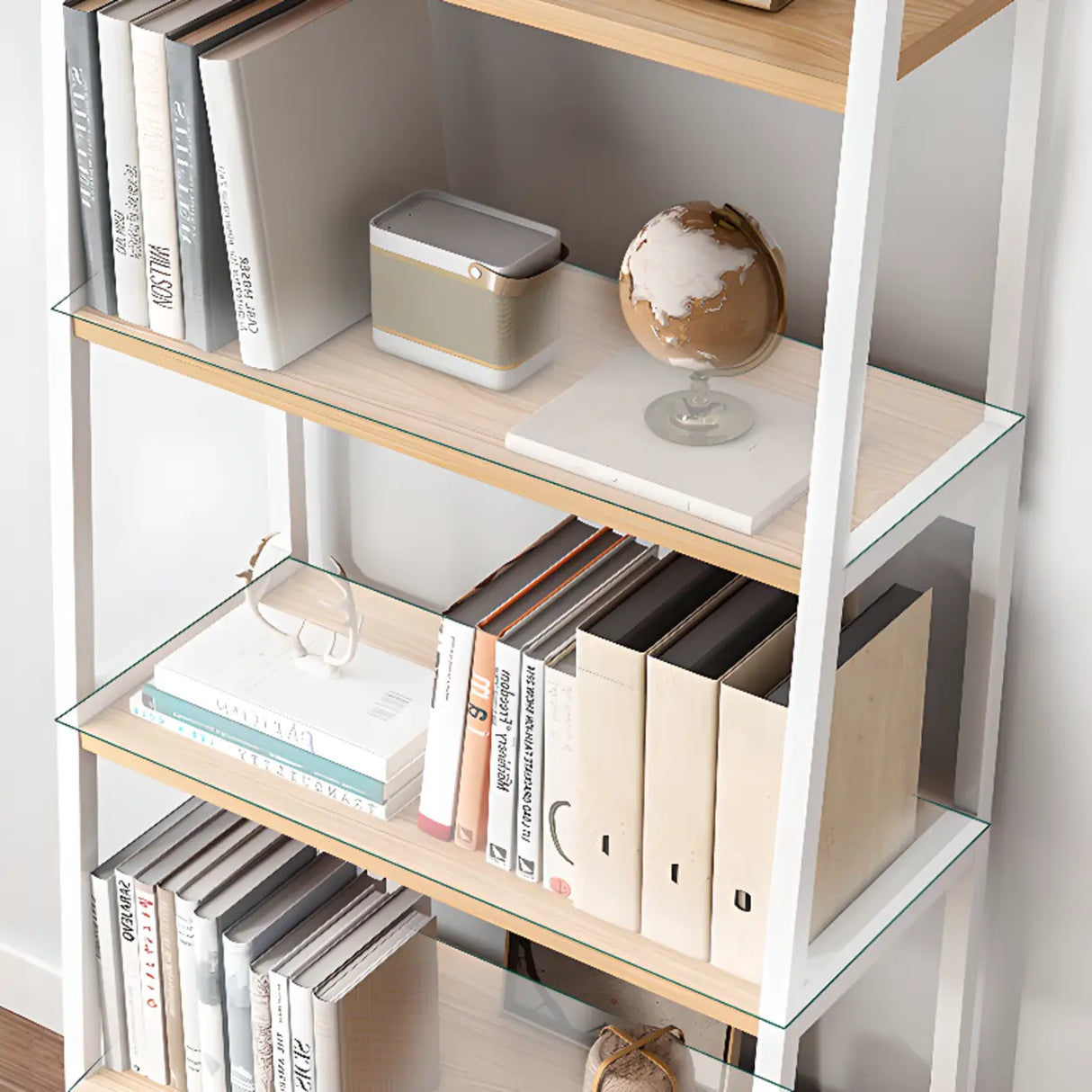 Rustic White 4-Shelf Ladder Open Back Display Bookcase Image - 13