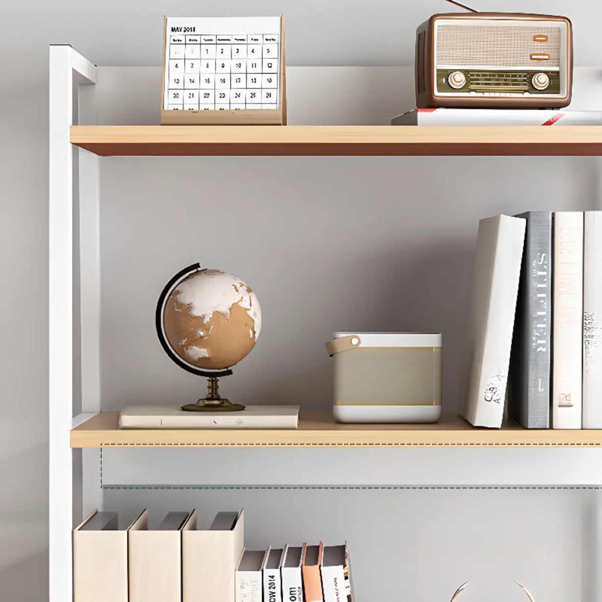 Rustic White 4-Shelf Ladder Open Back Display Bookcase Image - 15