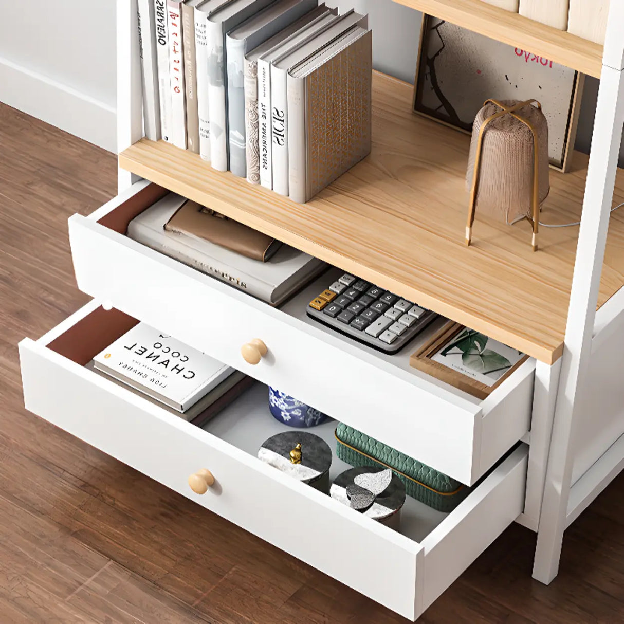 Rustic White 4-Shelf Ladder Open Back Display Bookcase Image - 16