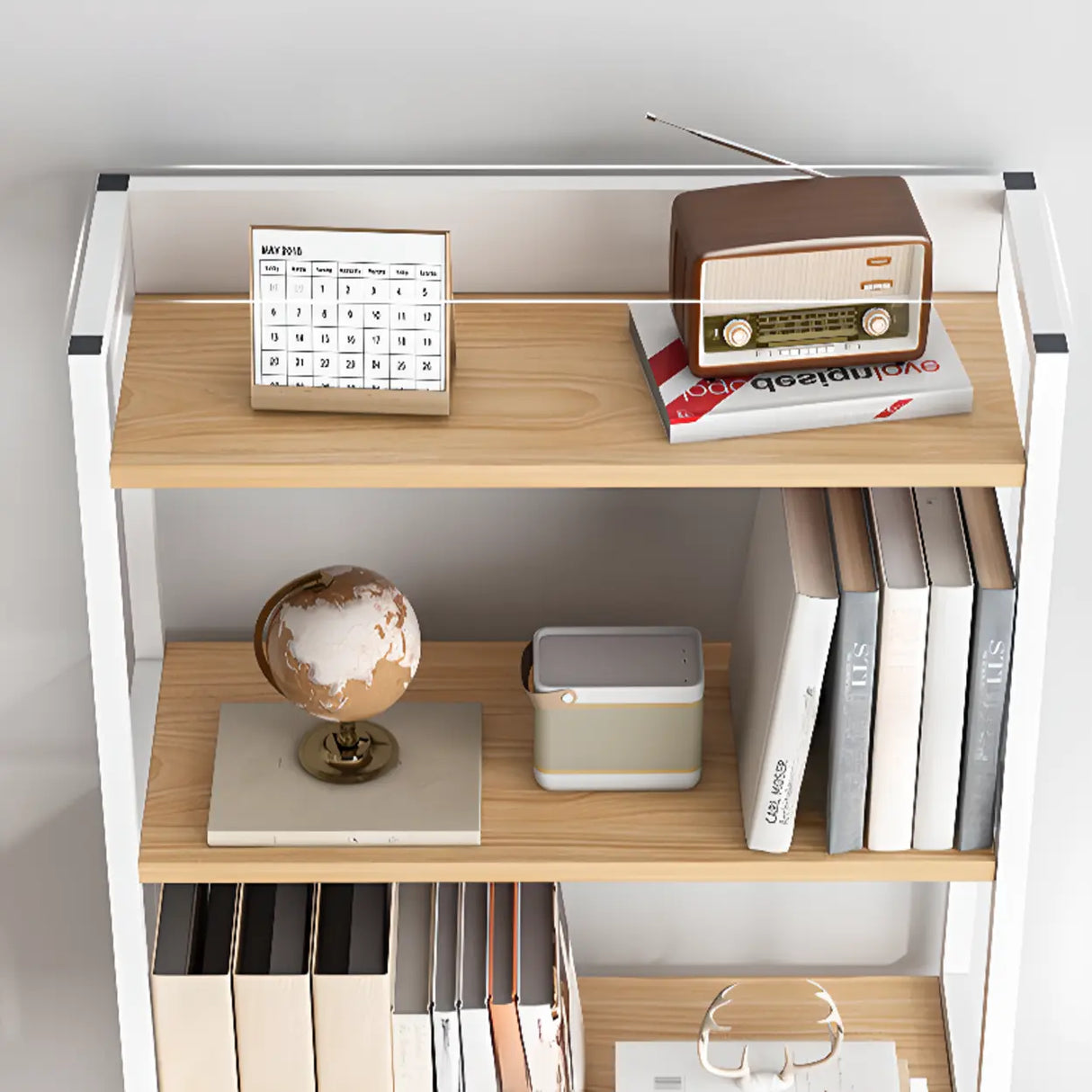 Rustic White 4-Shelf Ladder Open Back Display Bookcase Image - 17