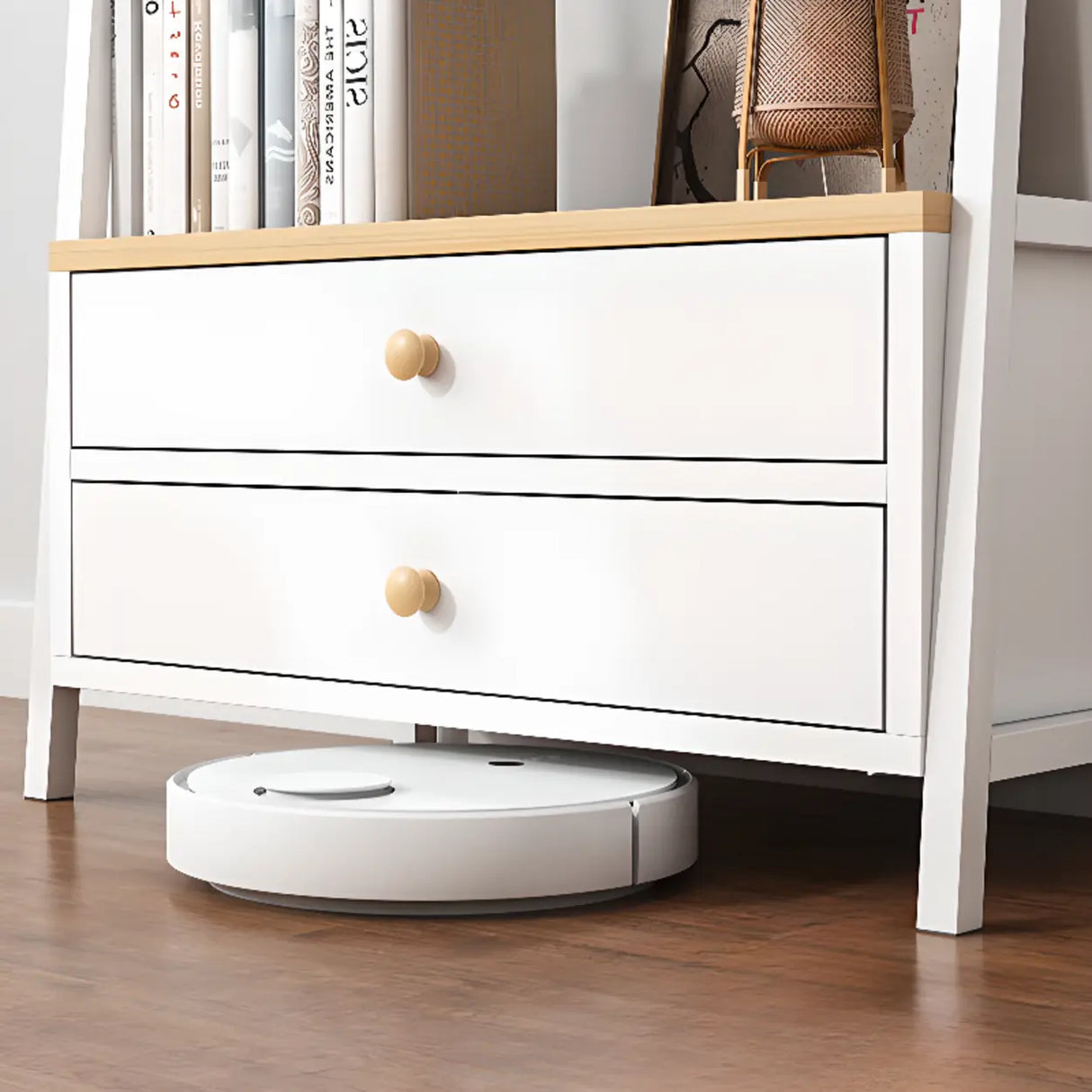 Rustic White 4-Shelf Ladder Open Back Display Bookcase Image - 18