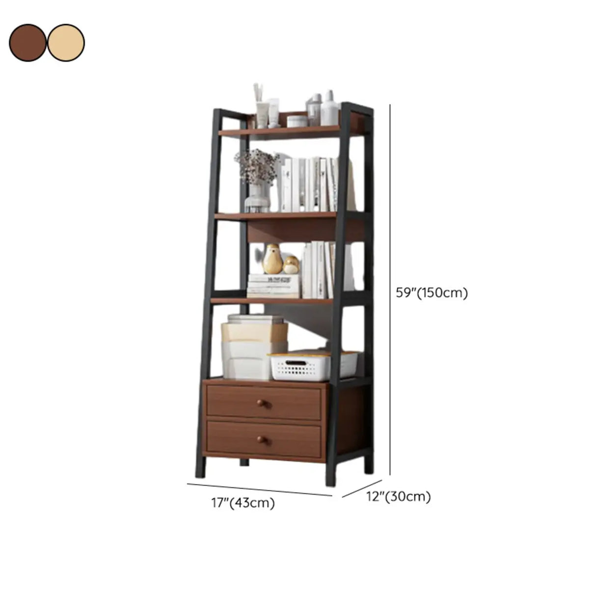 Rustic White 4-Shelf Ladder Open Back Display Bookcase Image - 21