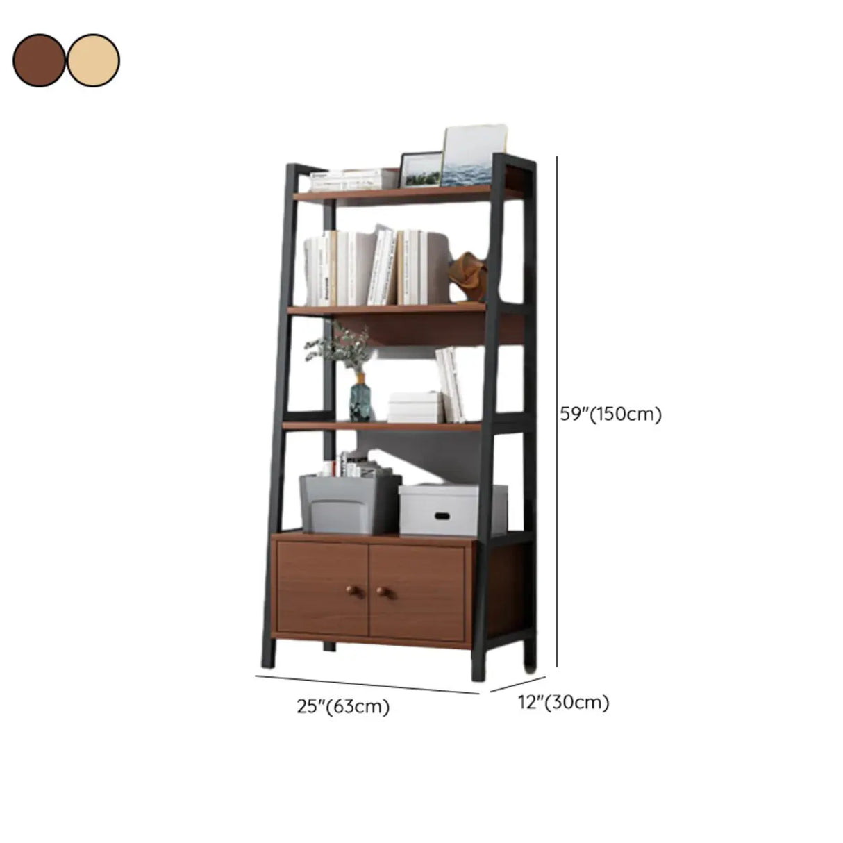 Rustic White 4-Shelf Ladder Open Back Display Bookcase Image - 22