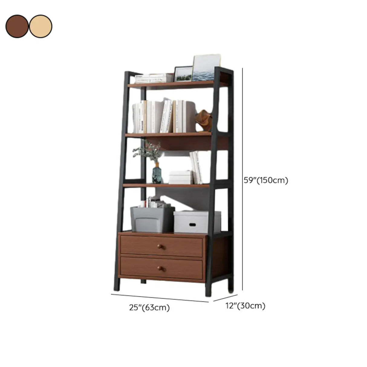 Rustic White 4-Shelf Ladder Open Back Display Bookcase Image - 23