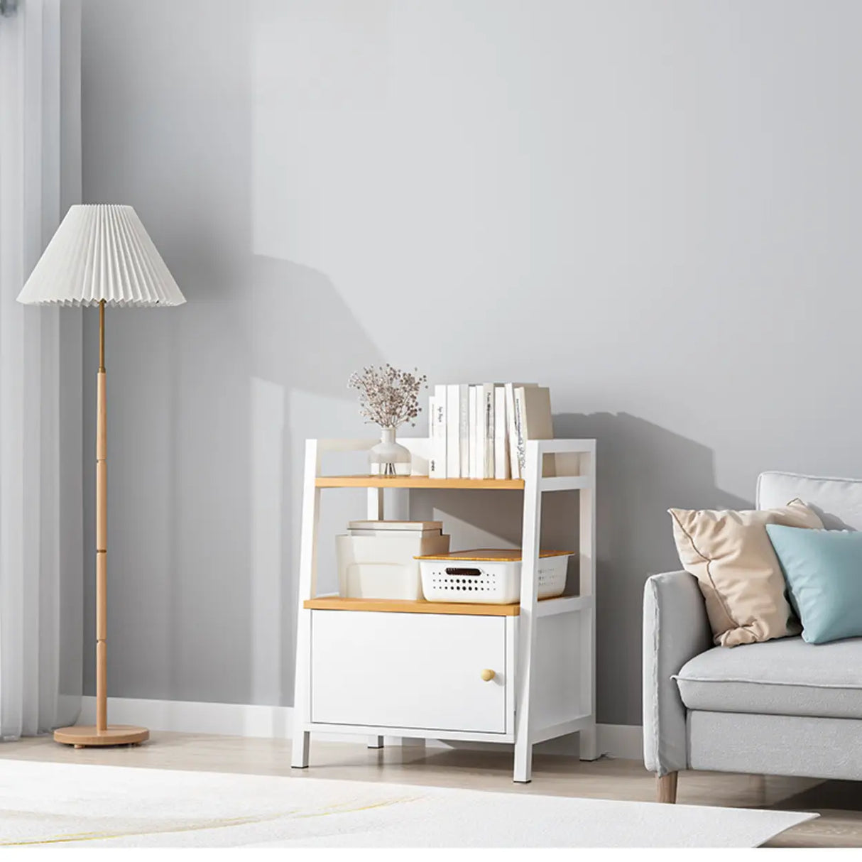 Rustic White 4-Shelf Ladder Open Back Display Bookcase Image - 7