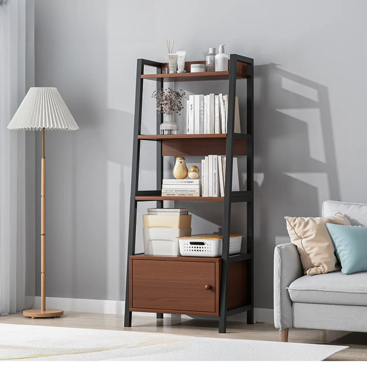 Rustic White 4-Shelf Ladder Open Back Display Bookcase Image - 8