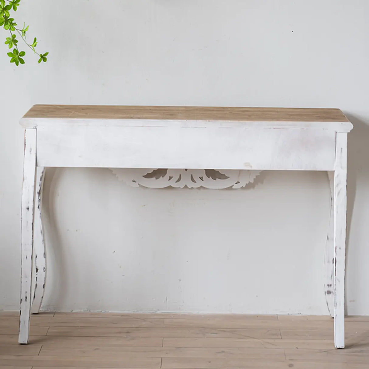 Rustic White Rectangular Wood Standard Console Table Image - 4
