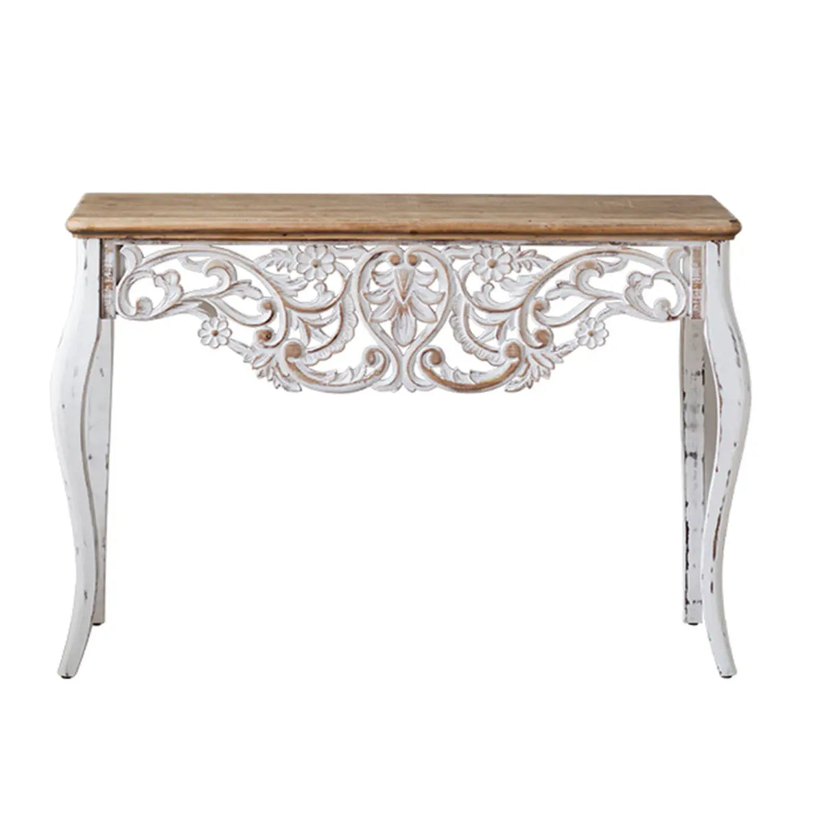 Rustic White Rectangular Wood Standard Console Table Image - 5