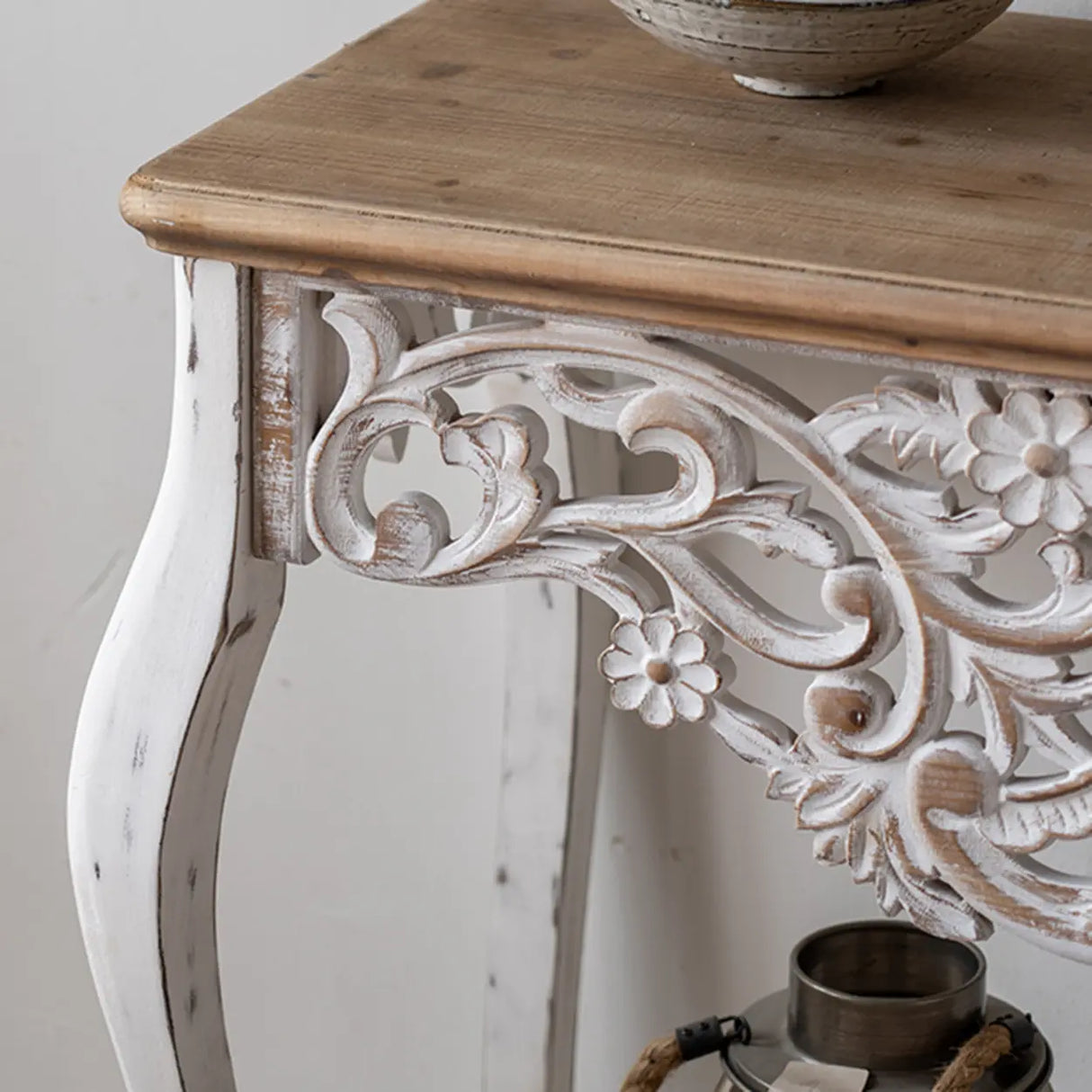 Rustic White Rectangular Wood Standard Console Table Image - 7