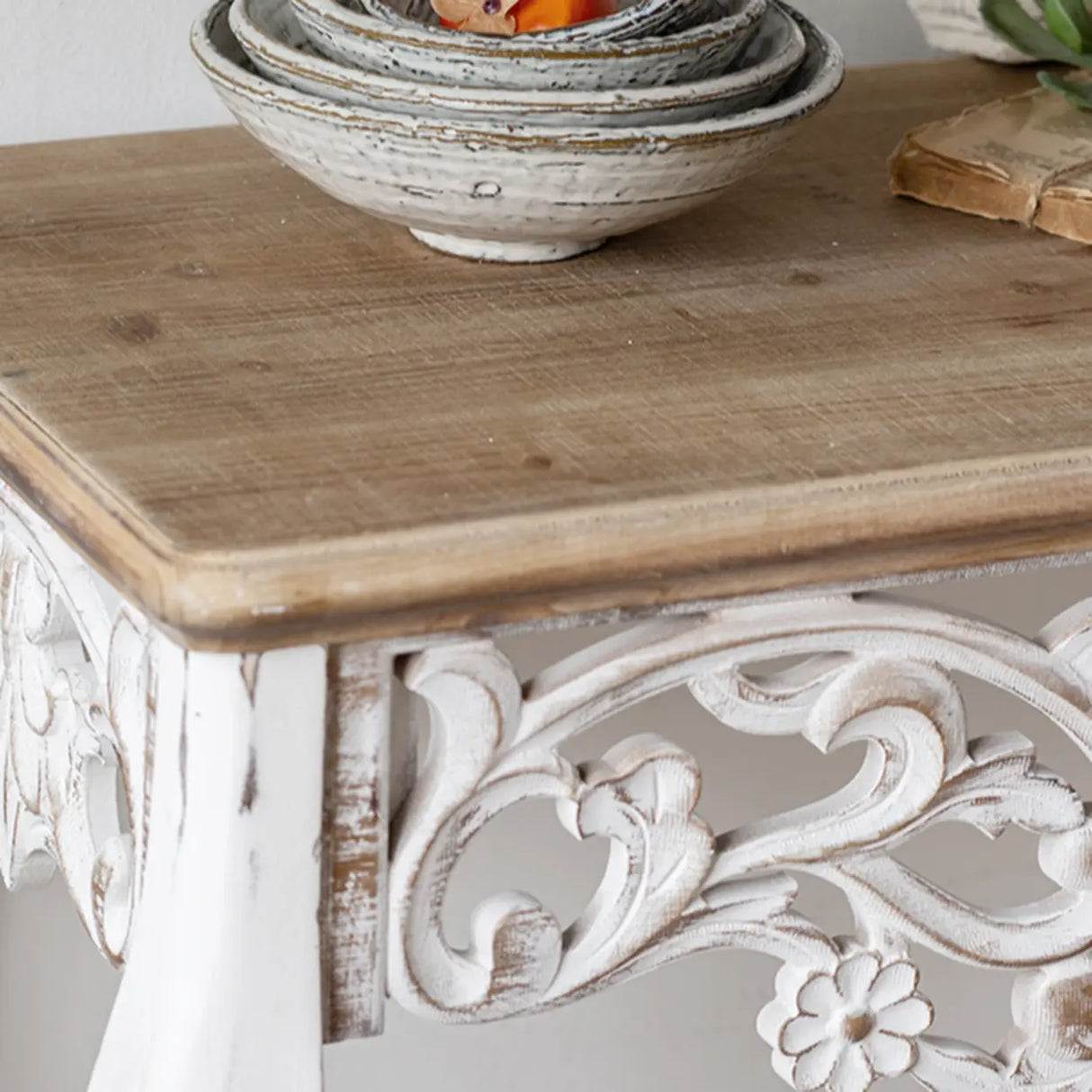 Rustic White Rectangular Wood Standard Console Table Image - 8