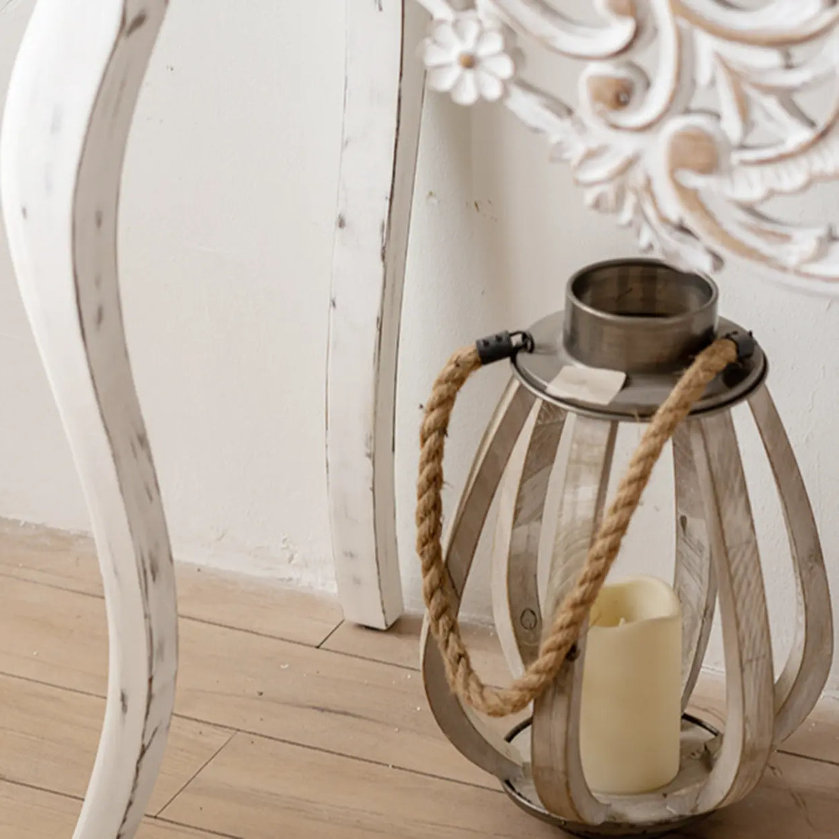 Rustic White Rectangular Wood Standard Console Table Image - 9