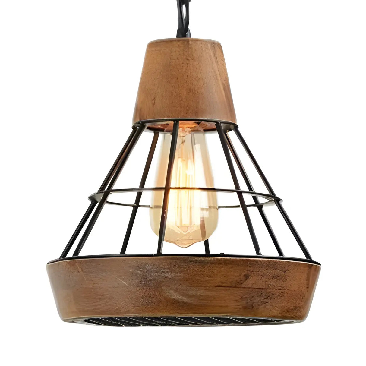 Rustic Wood and Metal Diamond Cage Kitchen Pendant Light Image - 2