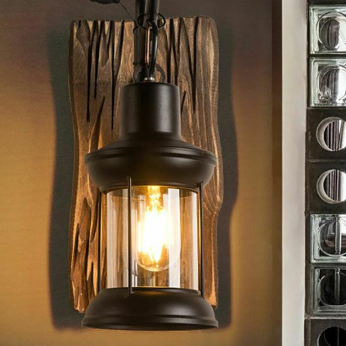 Rustic Wood Backplate Mason Jar LED Wall Sconce Image - 10