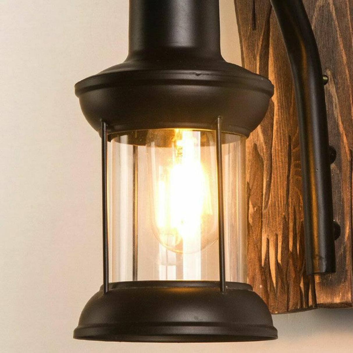 Rustic Wood Backplate Mason Jar LED Wall Sconce Image - 11