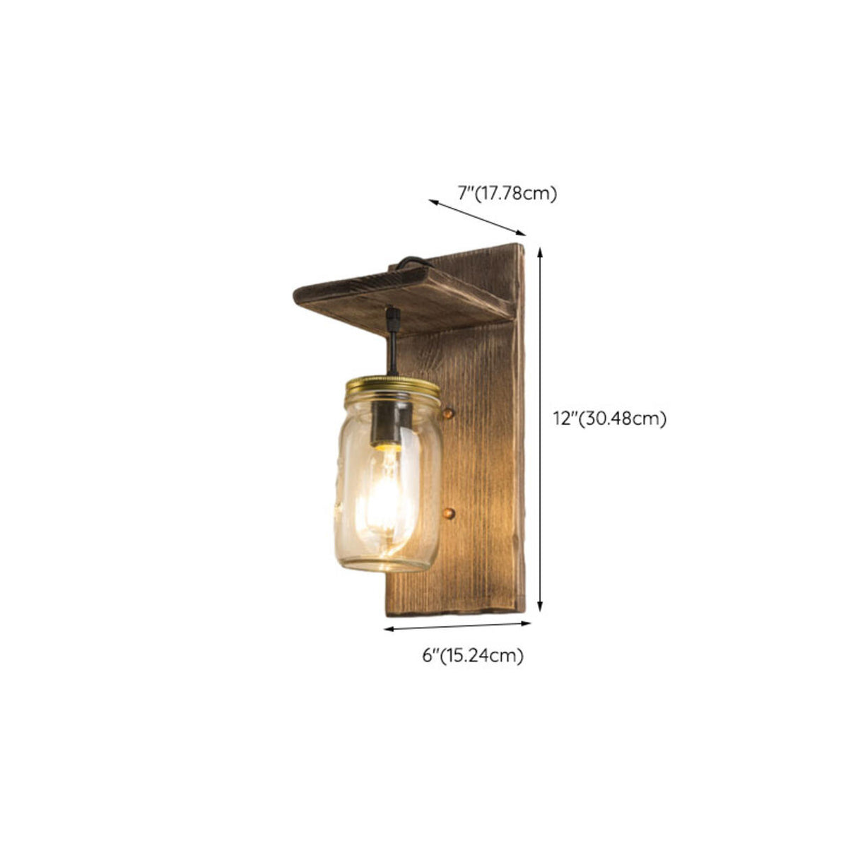 Rustic Wood Backplate Mason Jar LED Wall Sconce Image - 15