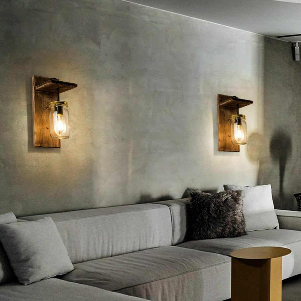 Rustic Wood Backplate Mason Jar LED Wall Sconce Image - 4