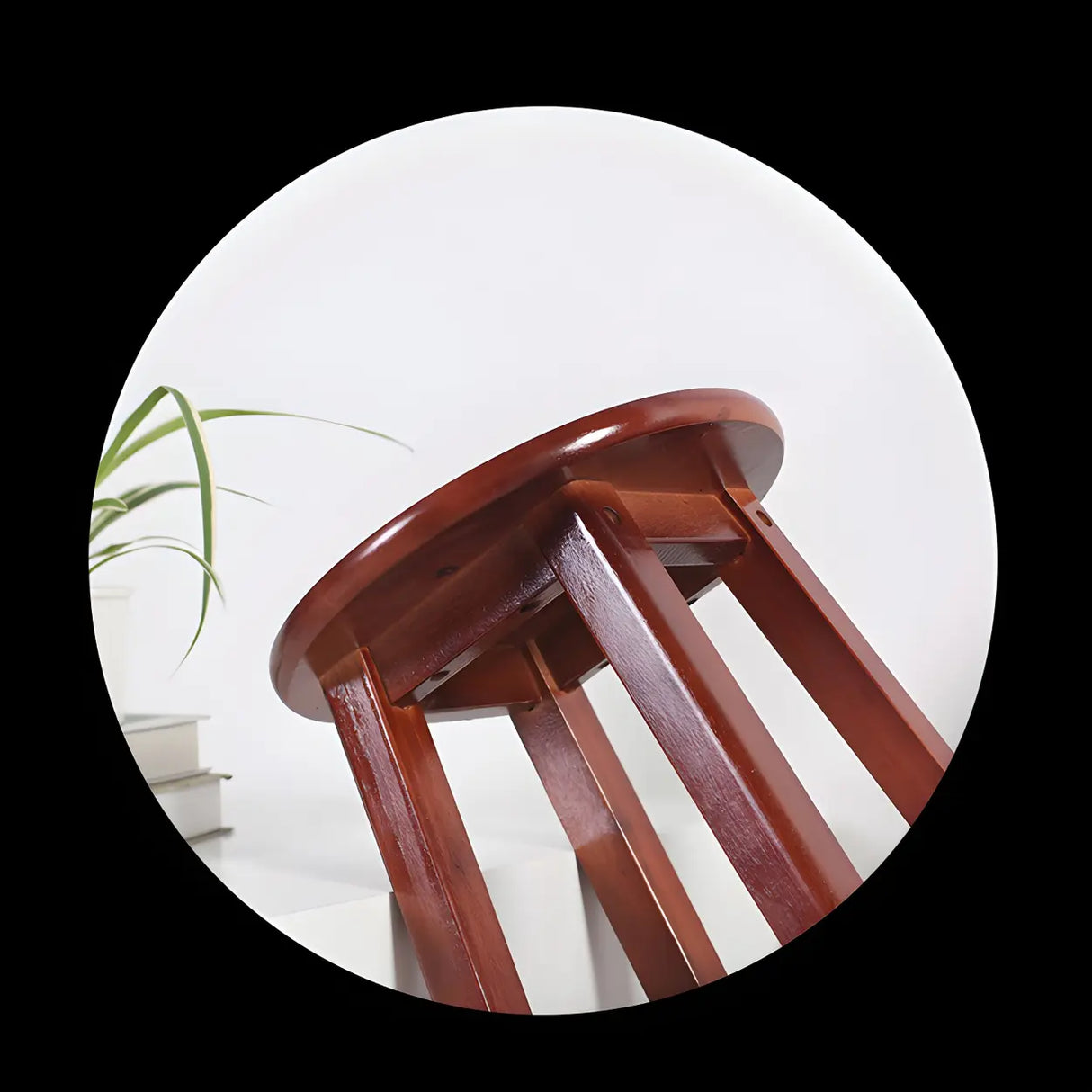 Rustic Wood Black Walnut White Round Bar Stool With Footrest Image - 11