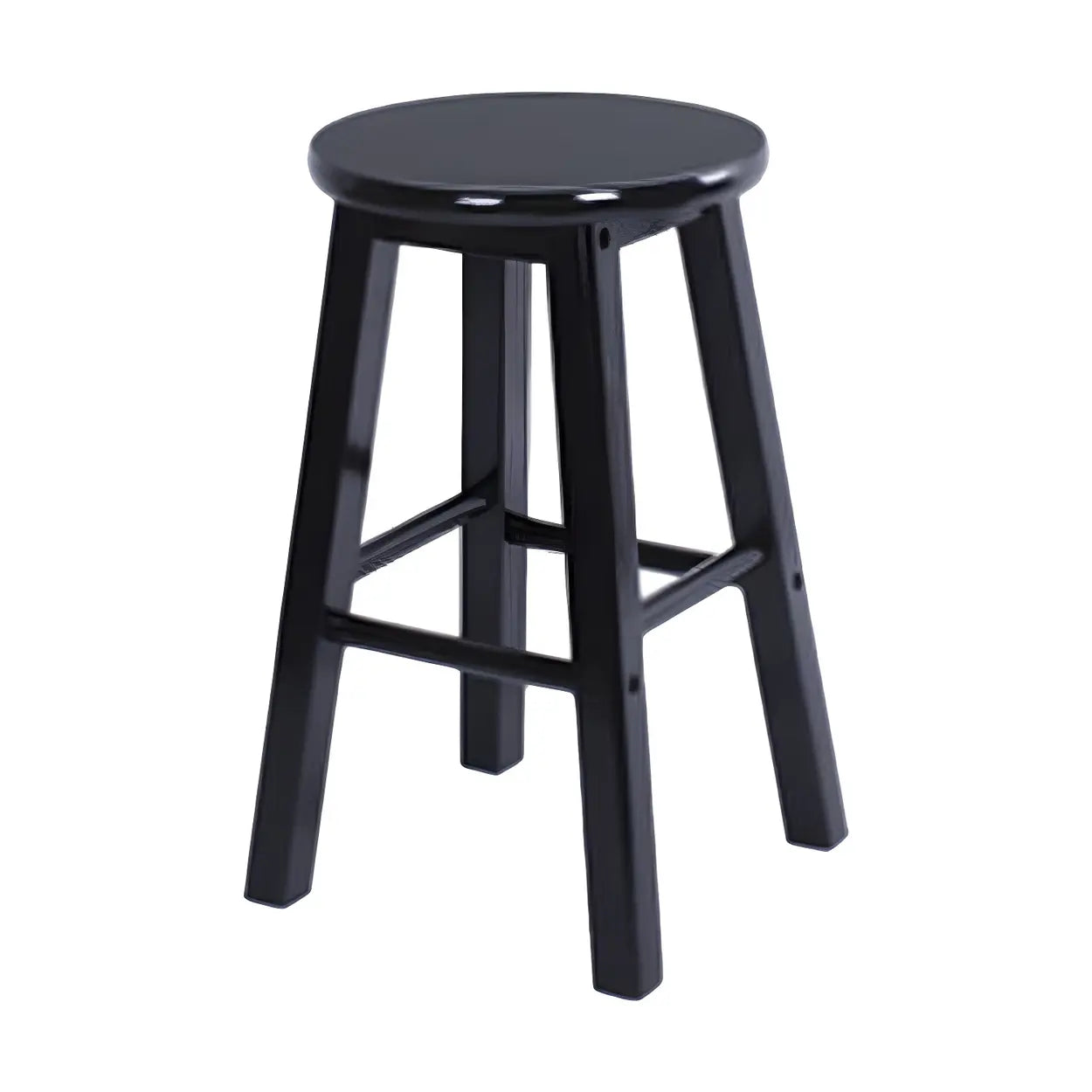 Rustic Wood Black Walnut White Round Bar Stool With Footrest Image - 6