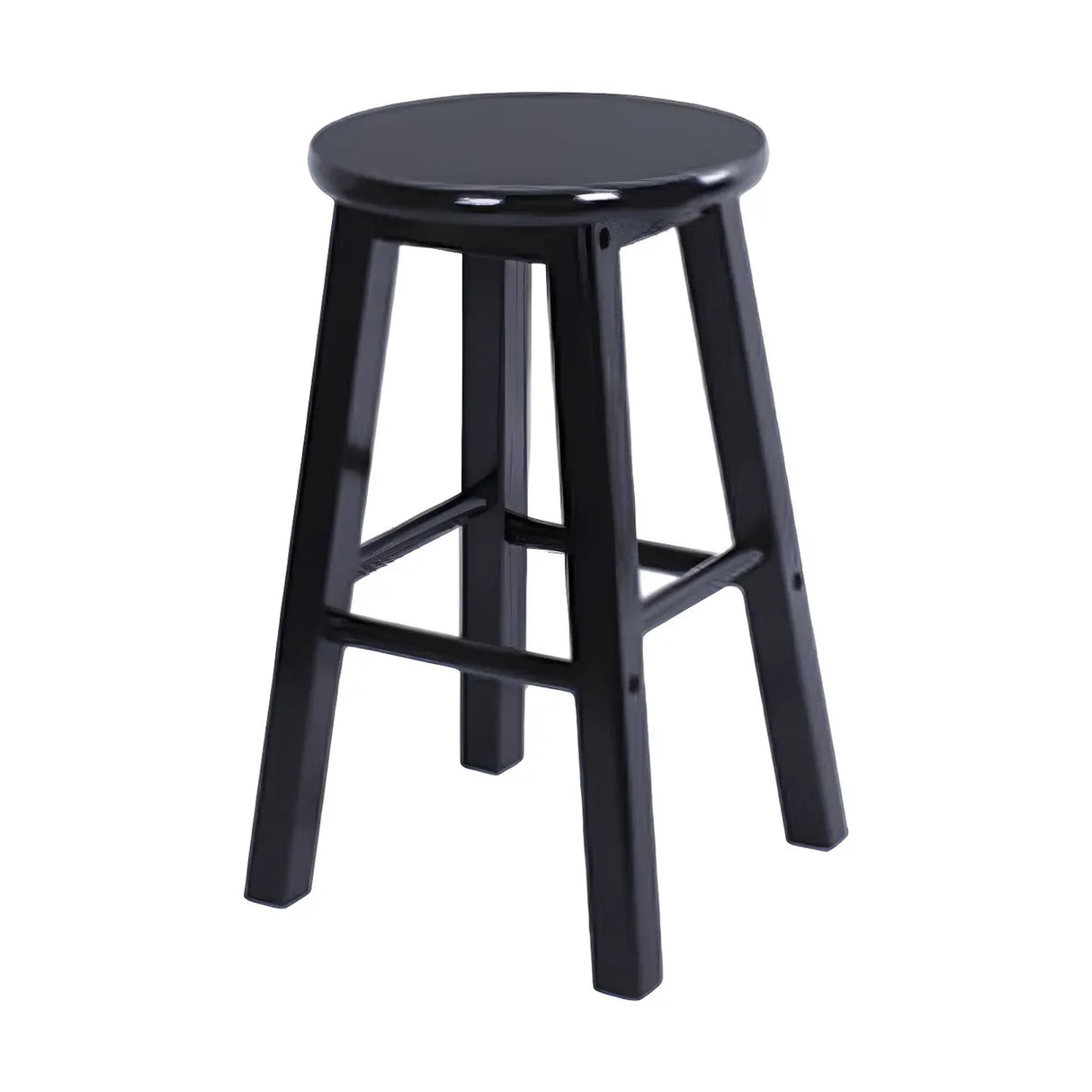 Rustic Wood Black Walnut White Round Bar Stool With Footrest Image - 6