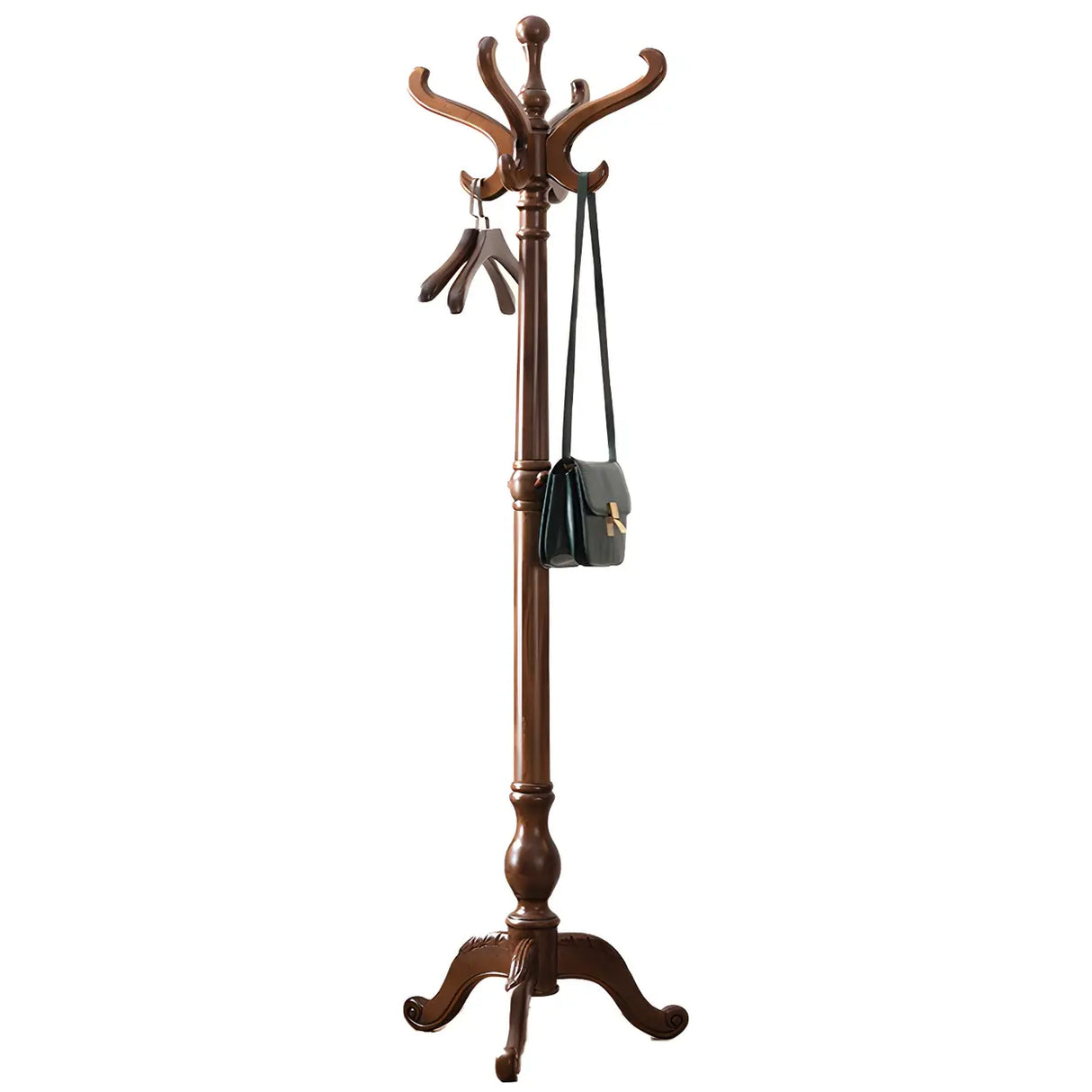 Rustic Wood Brown Entryway Freestanding Hooks Hall Tree Image - 5