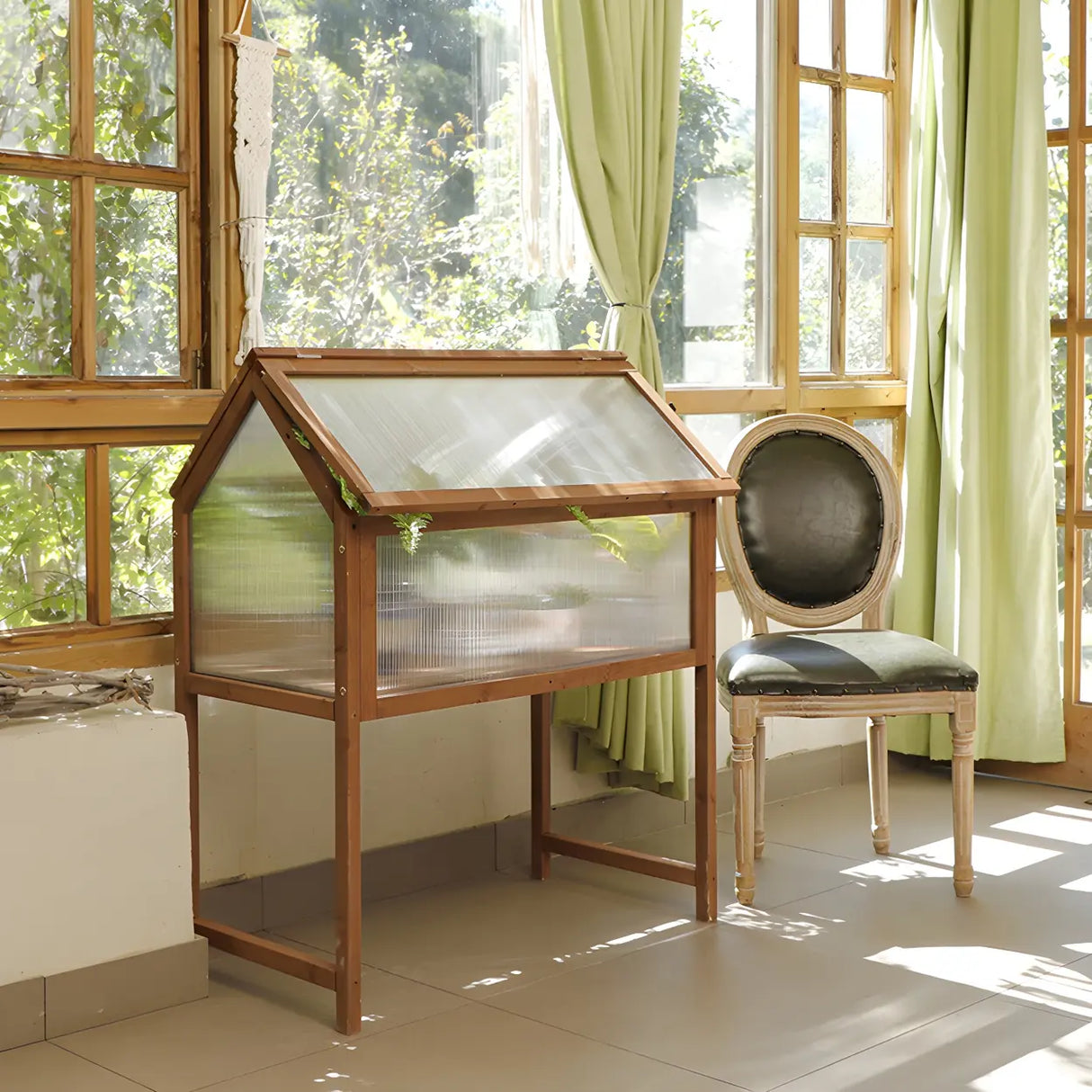 Rustic Wood Compact Mini Greenhouse Balcony Plant Stand Image - 2