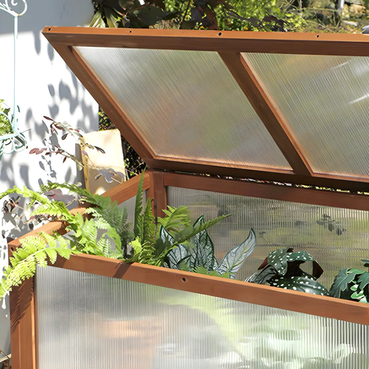 Rustic Wood Compact Mini Greenhouse Balcony Plant Stand Image - 6
