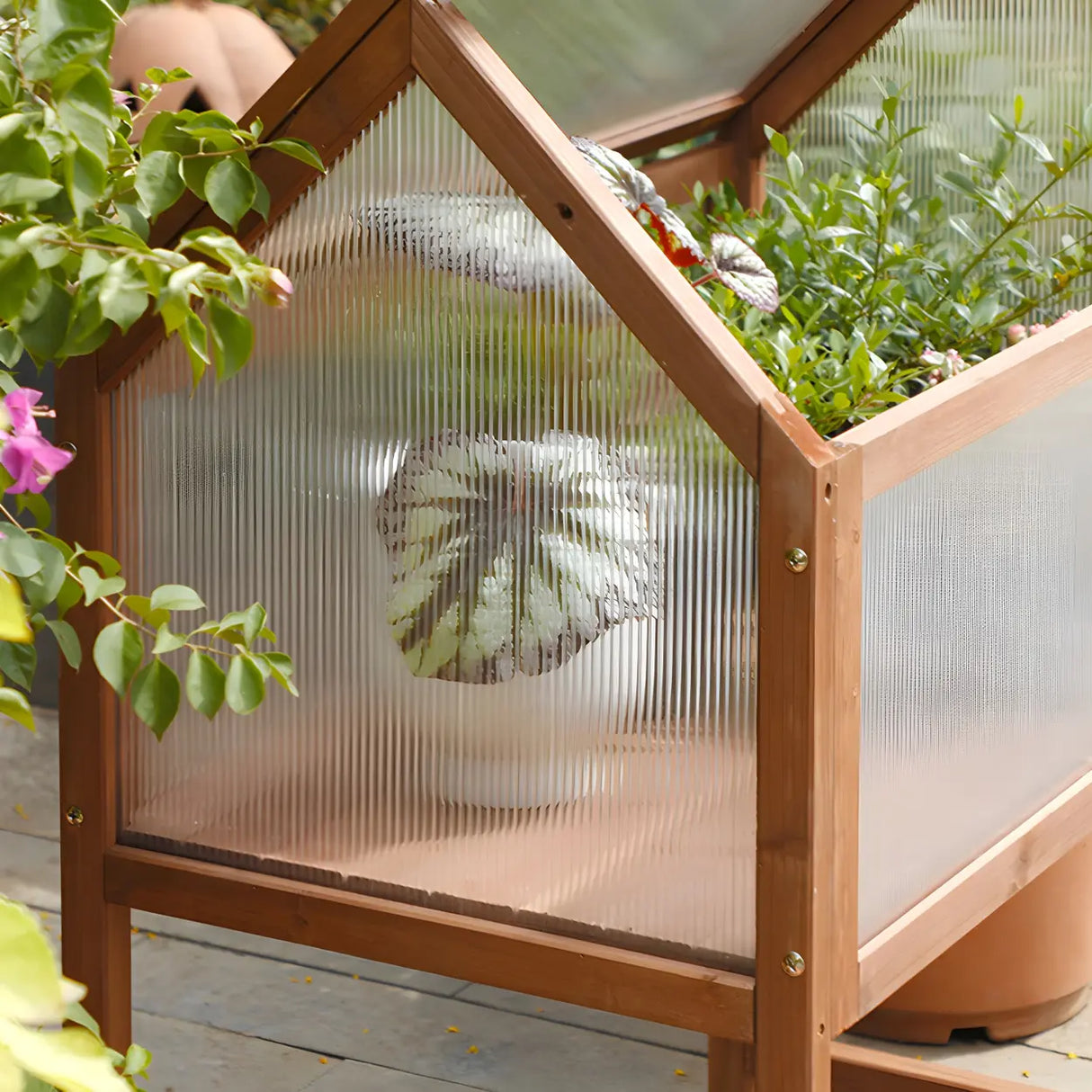 Rustic Wood Compact Mini Greenhouse Balcony Plant Stand Image - 7