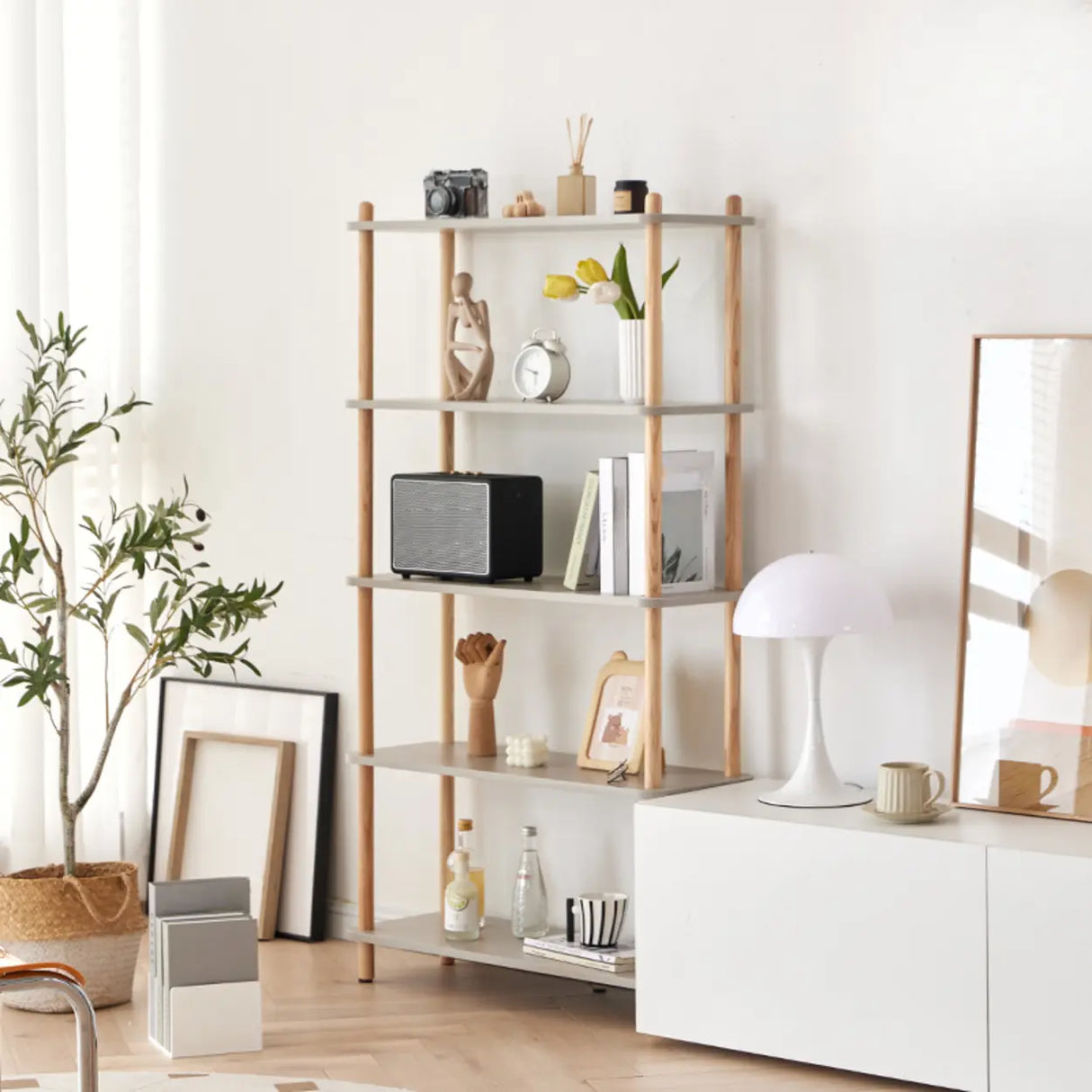 Rustic Wood Open Back Rectangle Display Bookshelf Image - 1