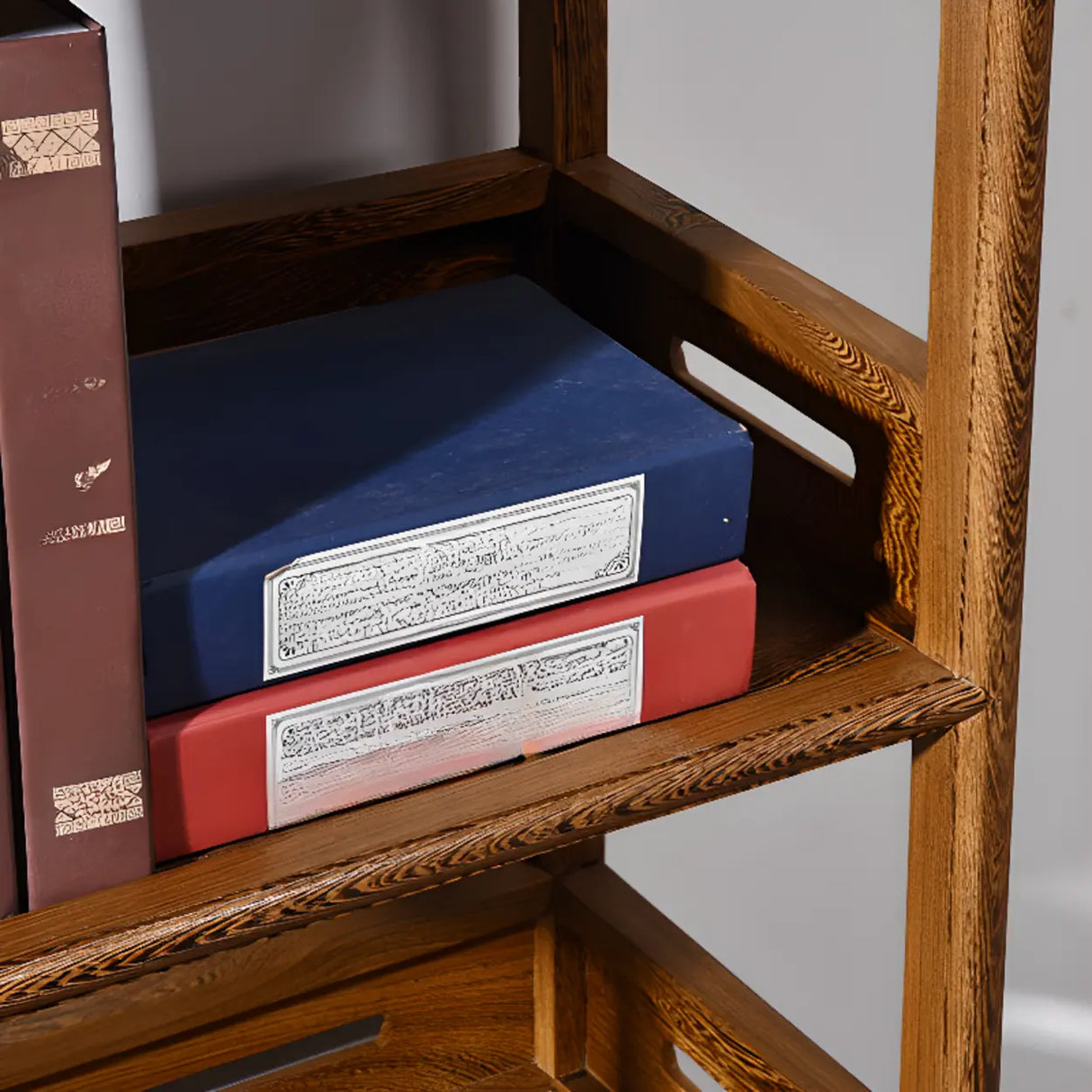 Rustic Wood Vertical 5 Shelves Open Storage Bookshelf Image - 10