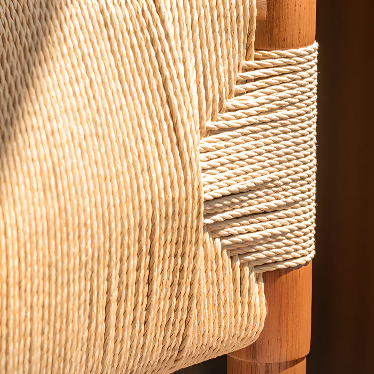 Rustic Wood Woven Rope Open Back Armless Dining Chair Image - 13