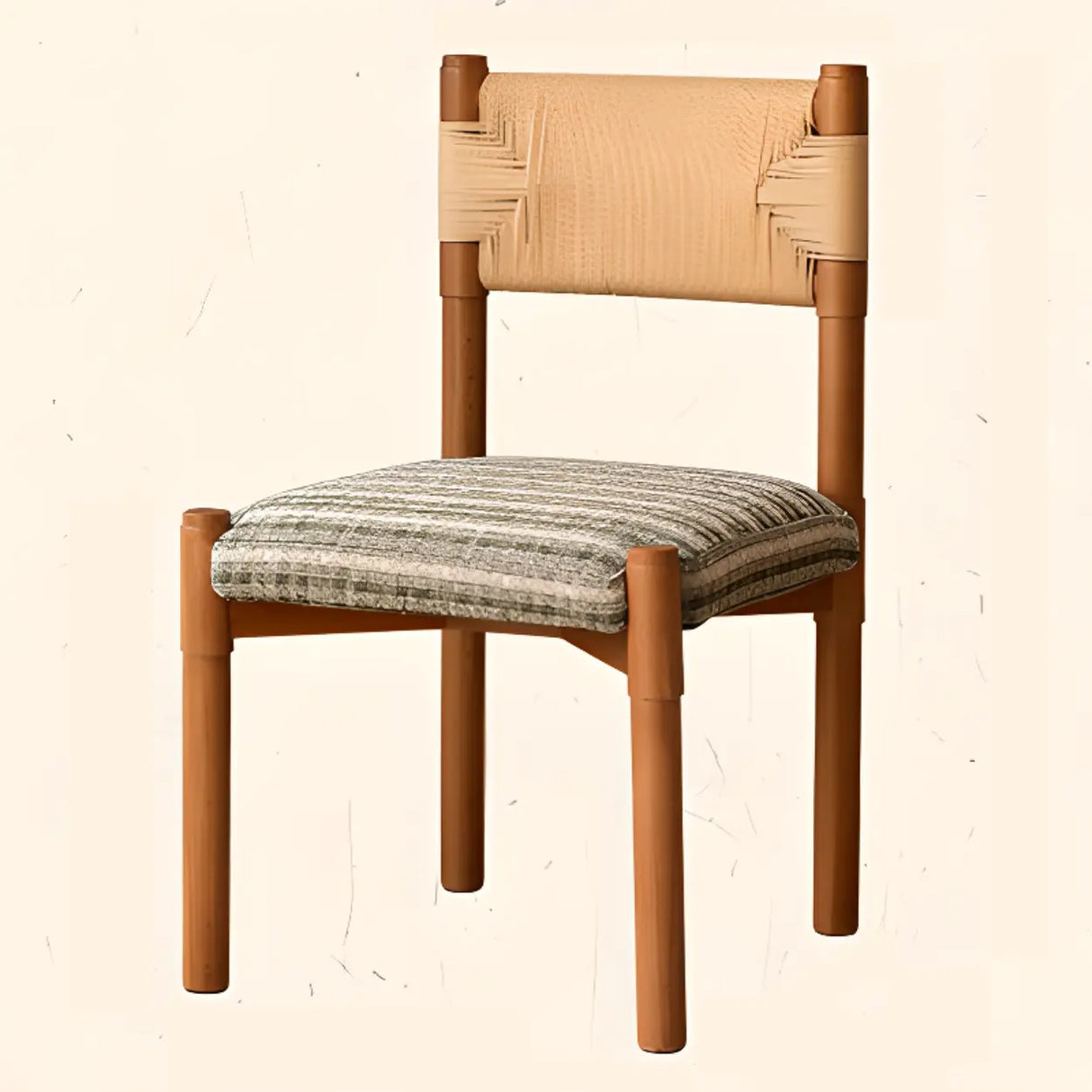 Rustic Wood Woven Rope Open Back Armless Dining Chair Image - 2