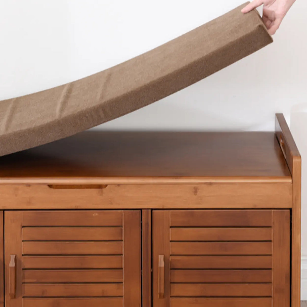 Rustic Wooden Bench Entry Brown Storage Shoe Cabinet Image - 11