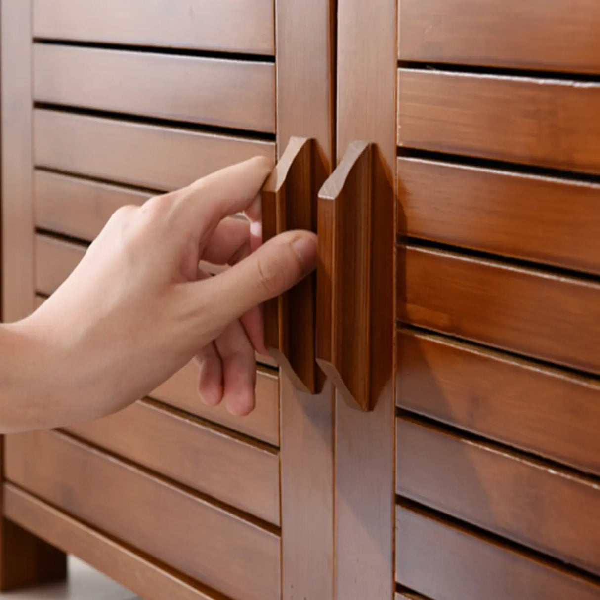 Rustic Wooden Bench Entry Brown Storage Shoe Cabinet Image - 13