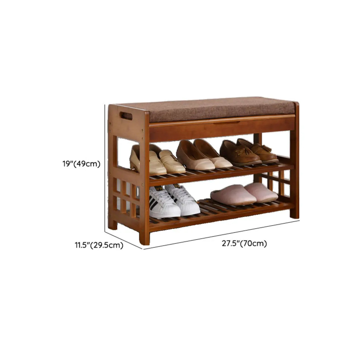 Rustic Wooden Bench Entry Brown Storage Shoe Cabinet Image - 15