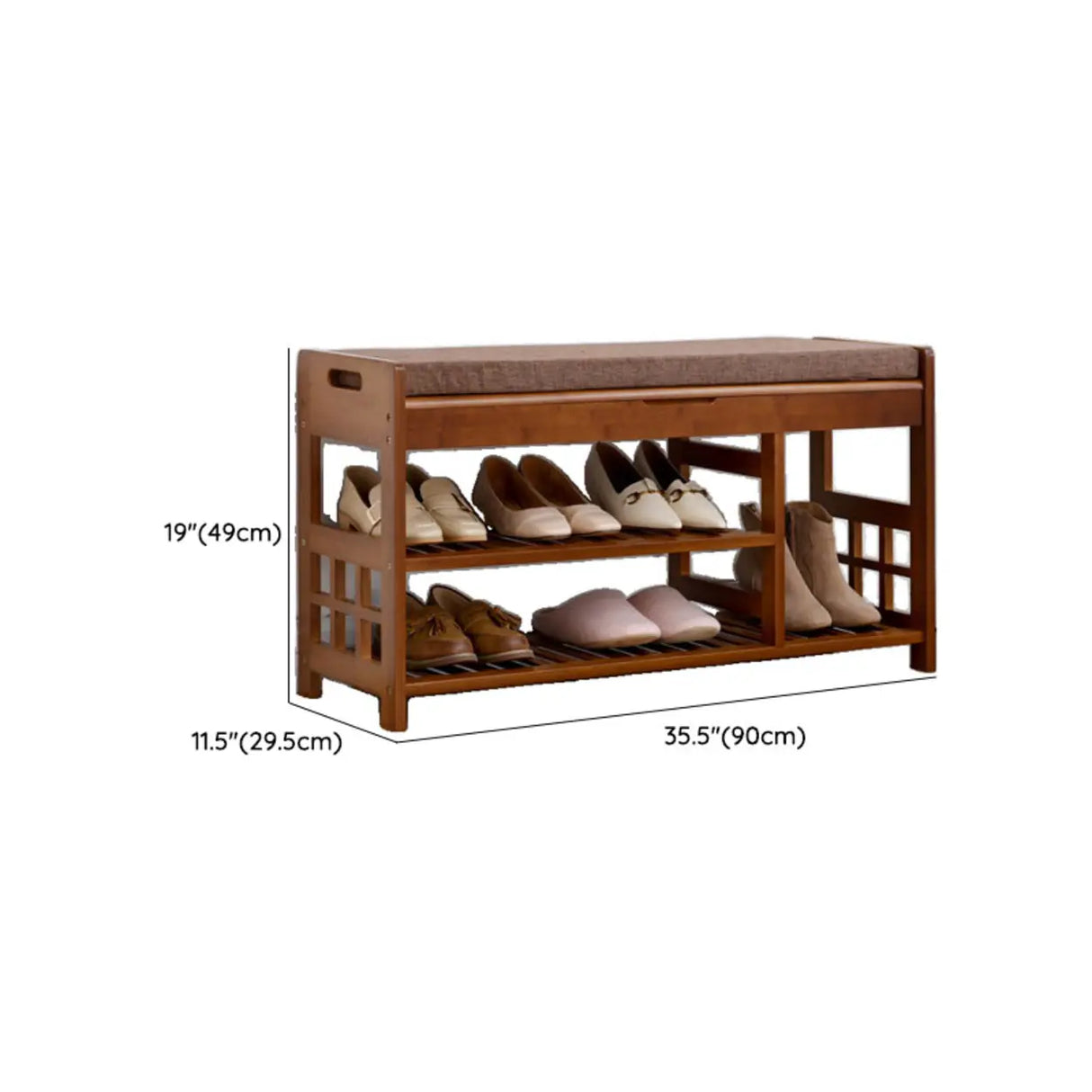 Rustic Wooden Bench Entry Brown Storage Shoe Cabinet Image - 16