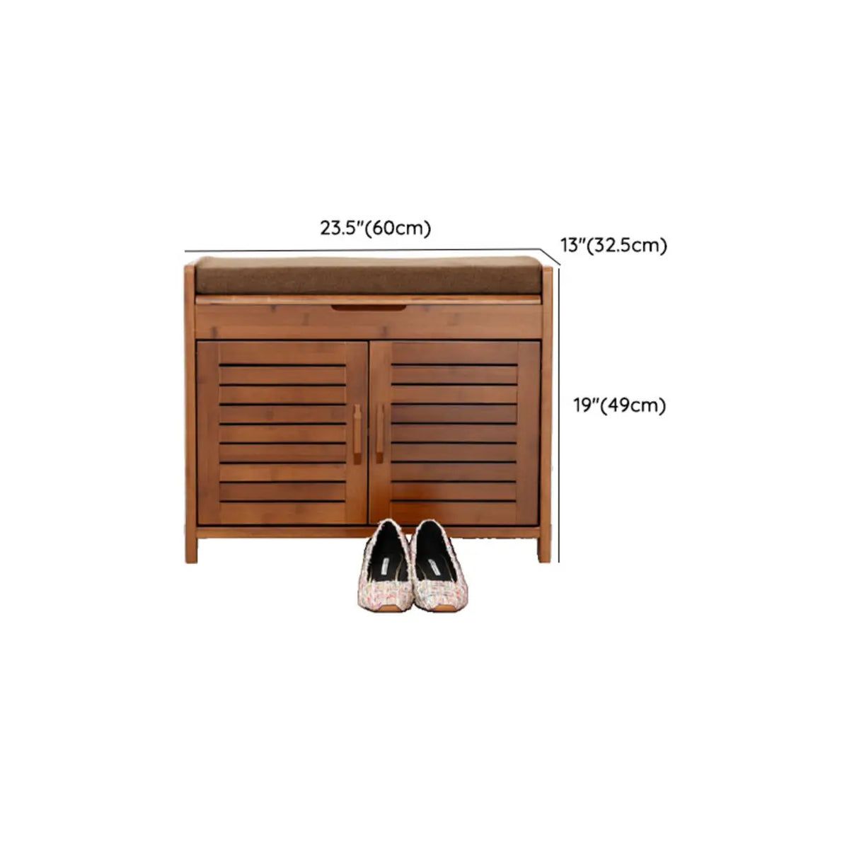 Rustic Wooden Bench Entry Brown Storage Shoe Cabinet Image - 17