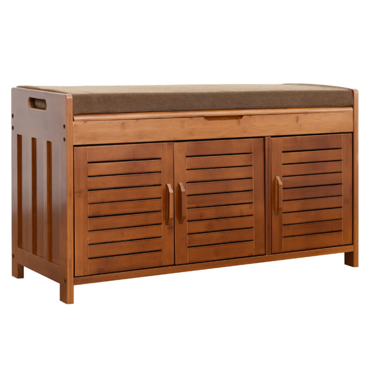 Rustic Wooden Bench Entry Brown Storage Shoe Cabinet Image - 8