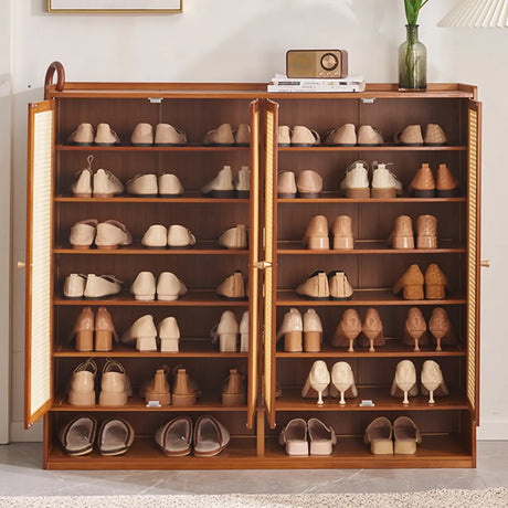 Rustic Wooden Cabinet Brown Large Shoe Storage Unit Image - 1