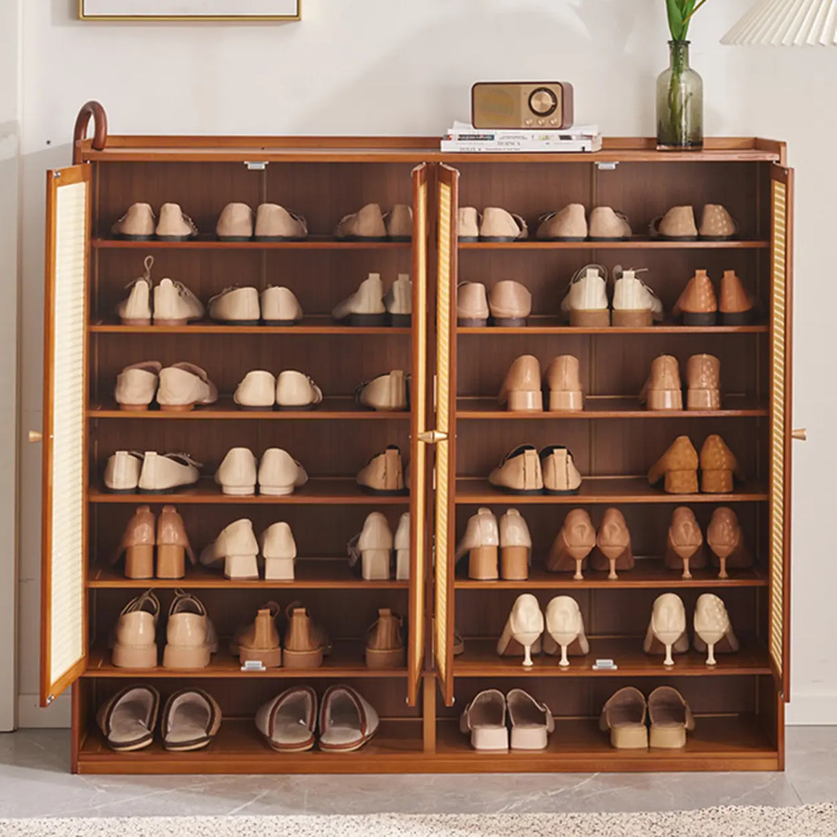 Rustic Wooden Cabinet Brown Large Shoe Storage Unit Image - 1