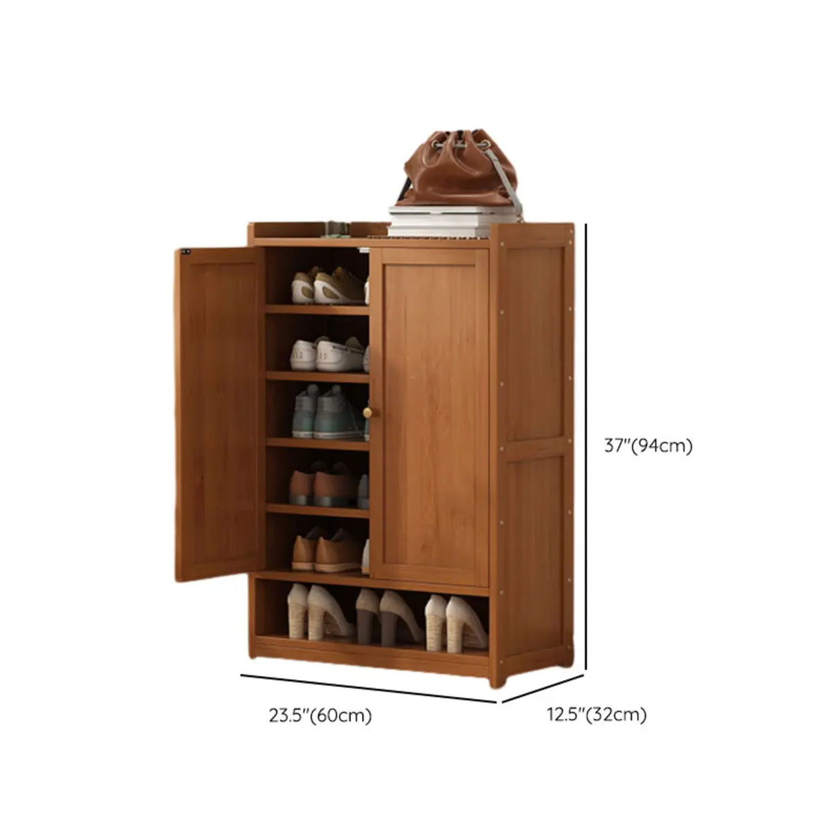 Rustic Wooden Cabinet Brown Large Shoe Storage Unit Image - 20