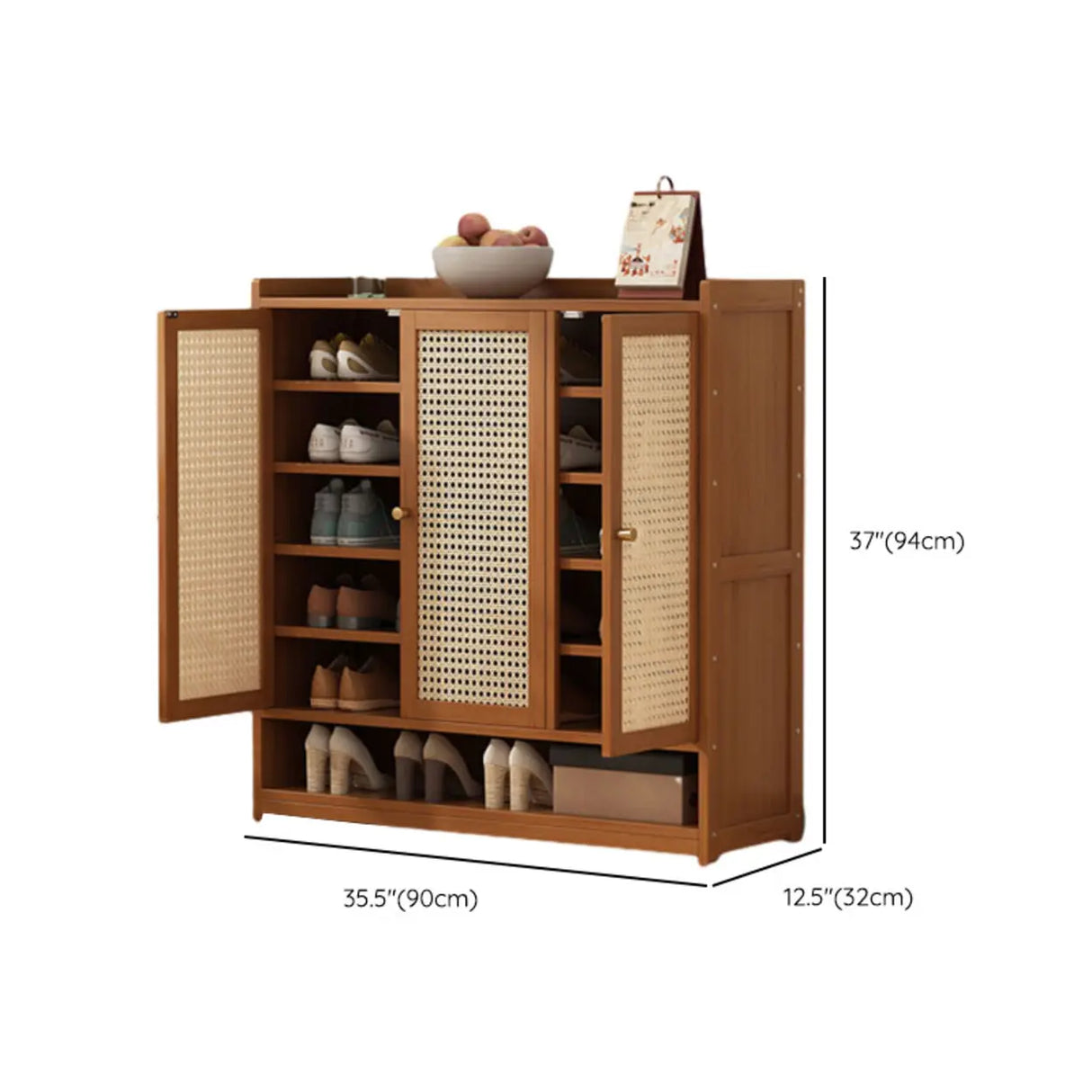 Rustic Wooden Cabinet Brown Large Shoe Storage Unit Image - 21
