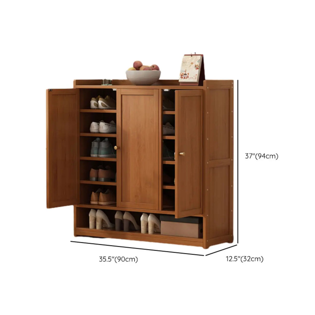 Rustic Wooden Cabinet Brown Large Shoe Storage Unit Image - 22