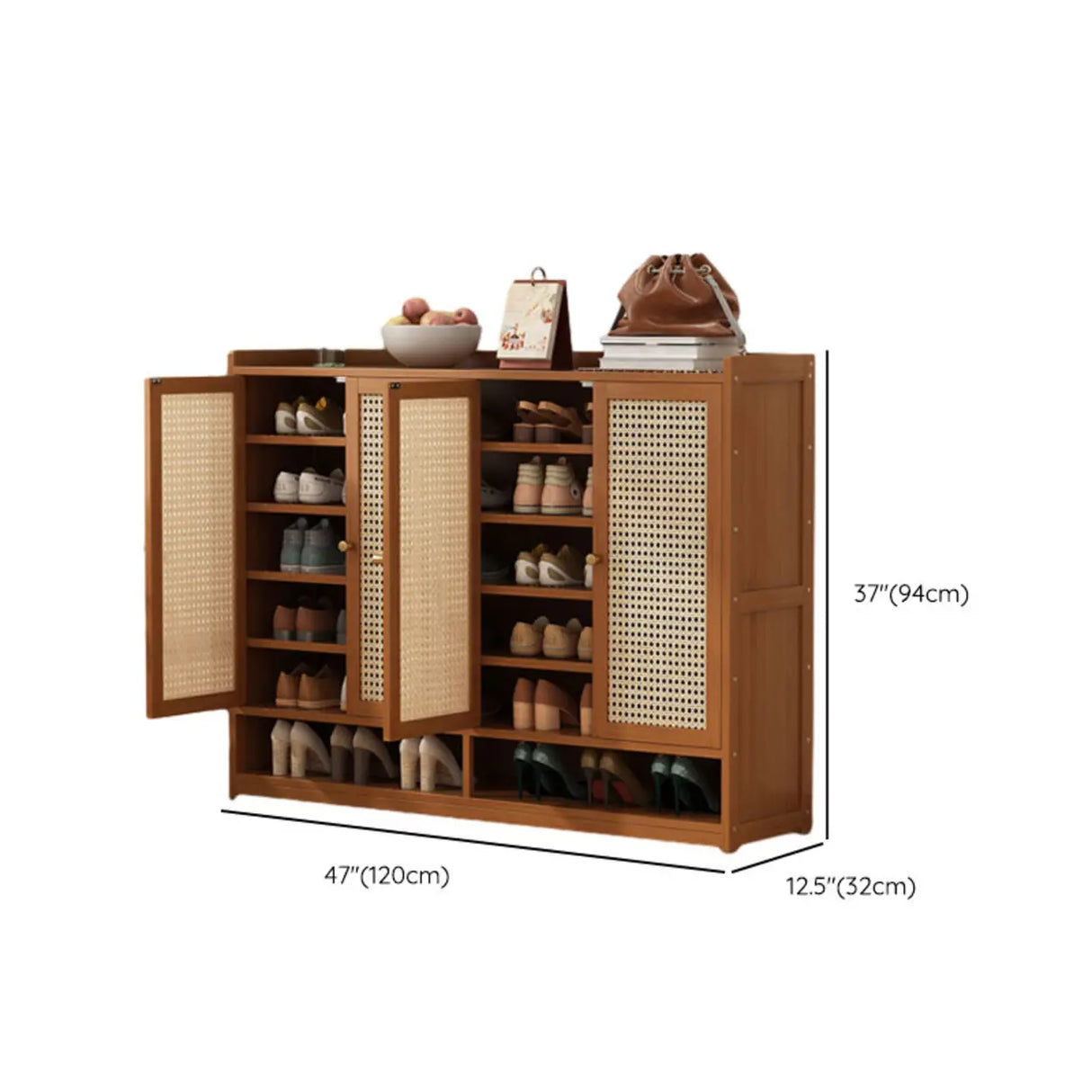 Rustic Wooden Cabinet Brown Large Shoe Storage Unit Image - 23