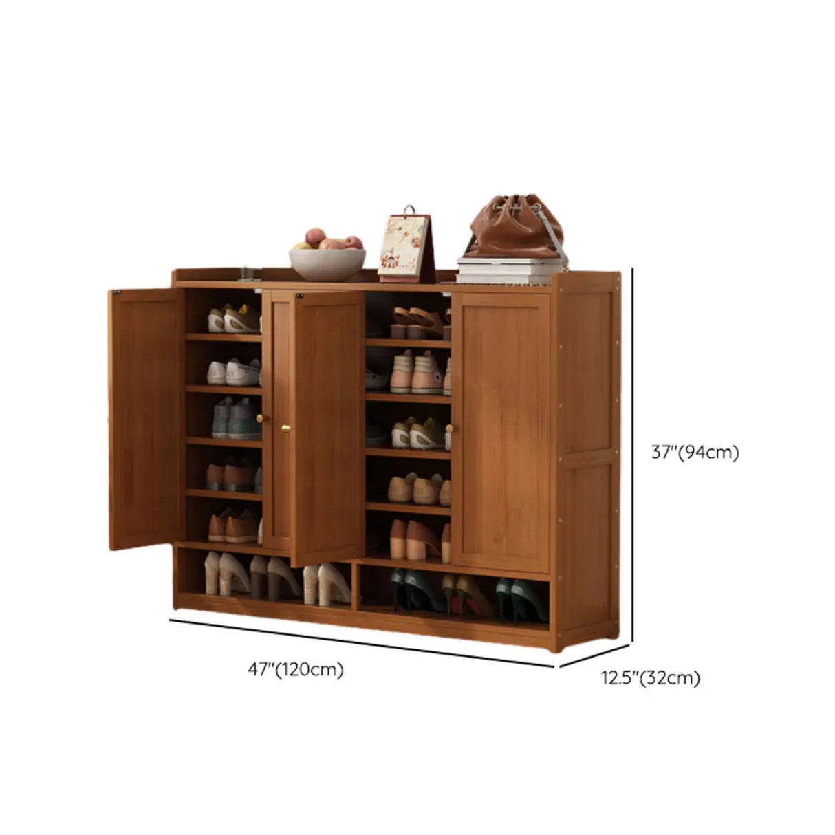 Rustic Wooden Cabinet Brown Large Shoe Storage Unit Image - 24