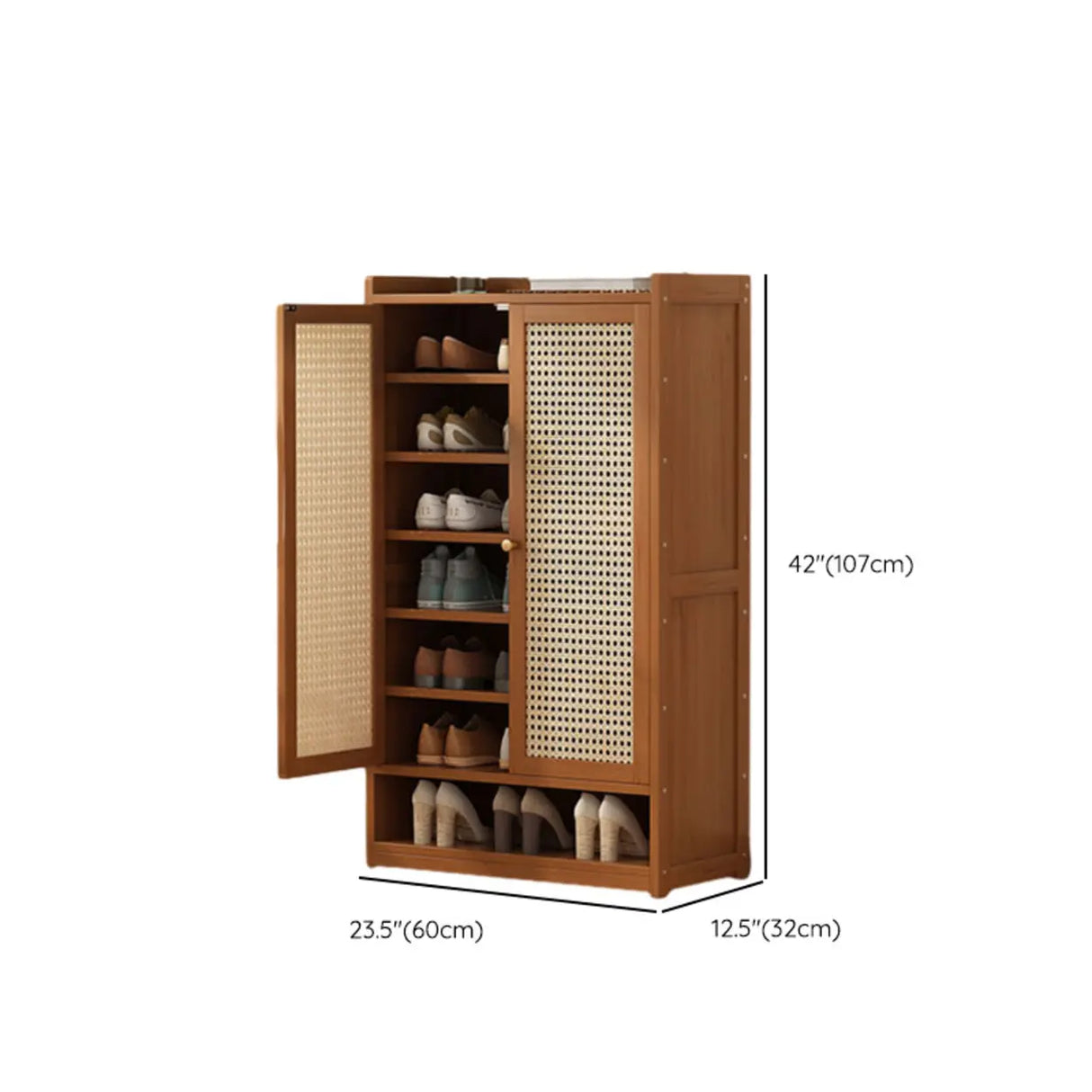 Rustic Wooden Cabinet Brown Large Shoe Storage Unit Image - 25