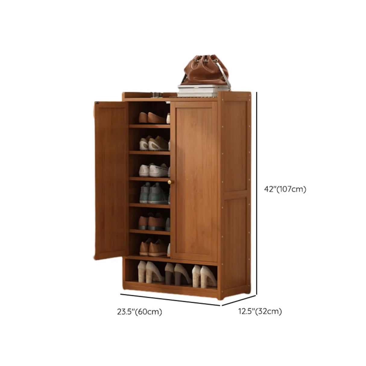 Rustic Wooden Cabinet Brown Large Shoe Storage Unit Image - 26