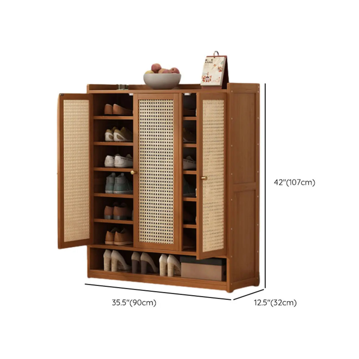 Rustic Wooden Cabinet Brown Large Shoe Storage Unit Image - 27